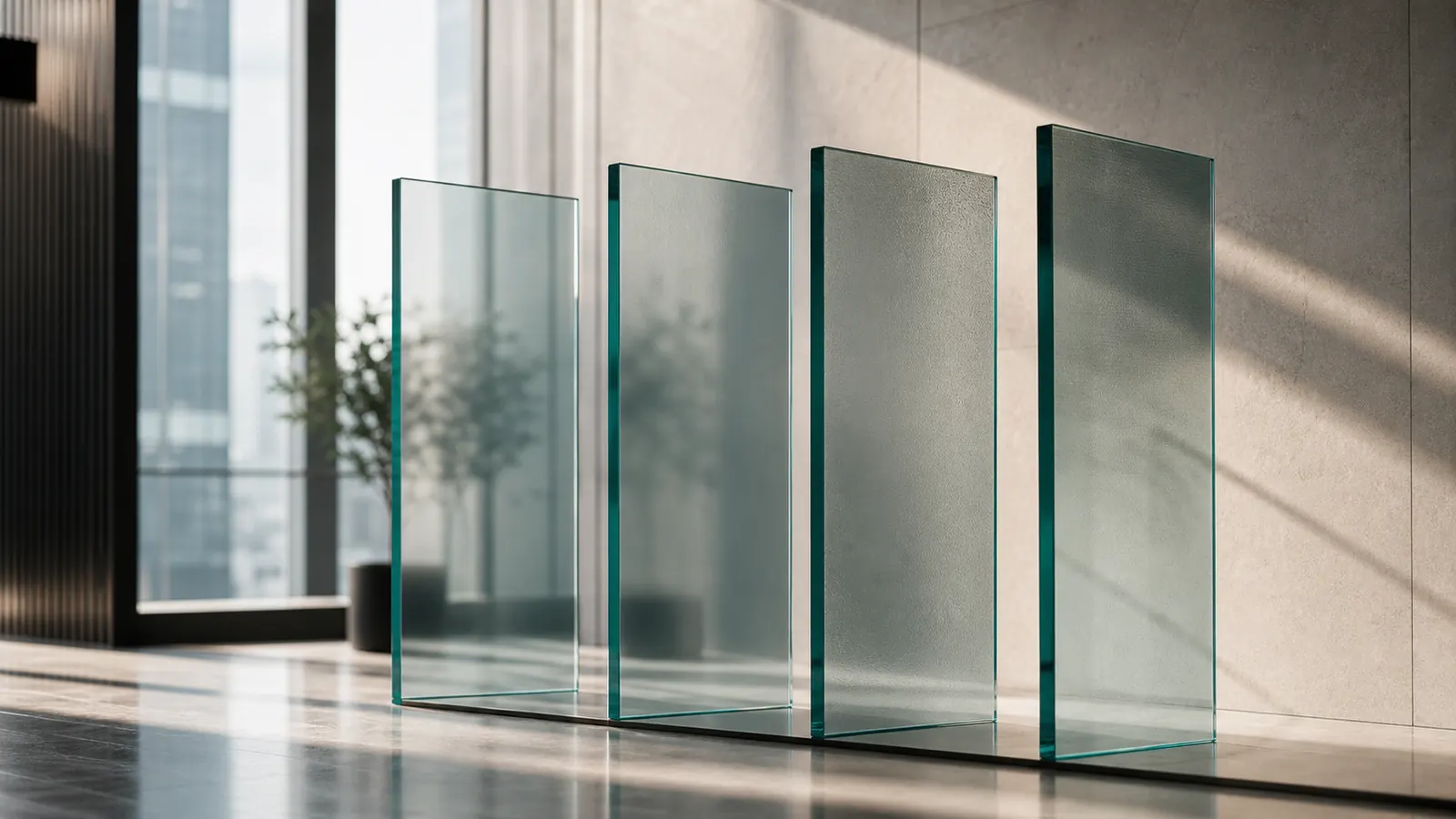 Four translucent glass panels representing Fusio advisory and search capabilities