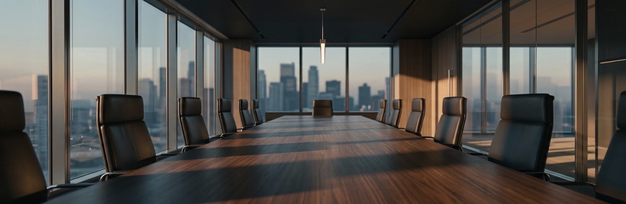 Modern boardroom with city skyline